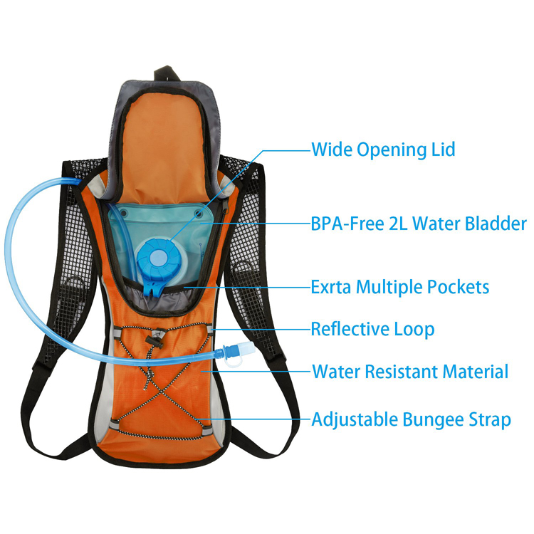 Sports Outdoor Hydration Bag Backpack With 2L Water Bladder