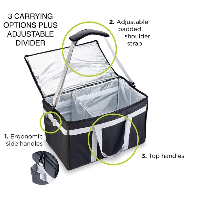 Custom High Quality Waterproof Strap Insulated Food Delivery Bag With Adjustable Divider