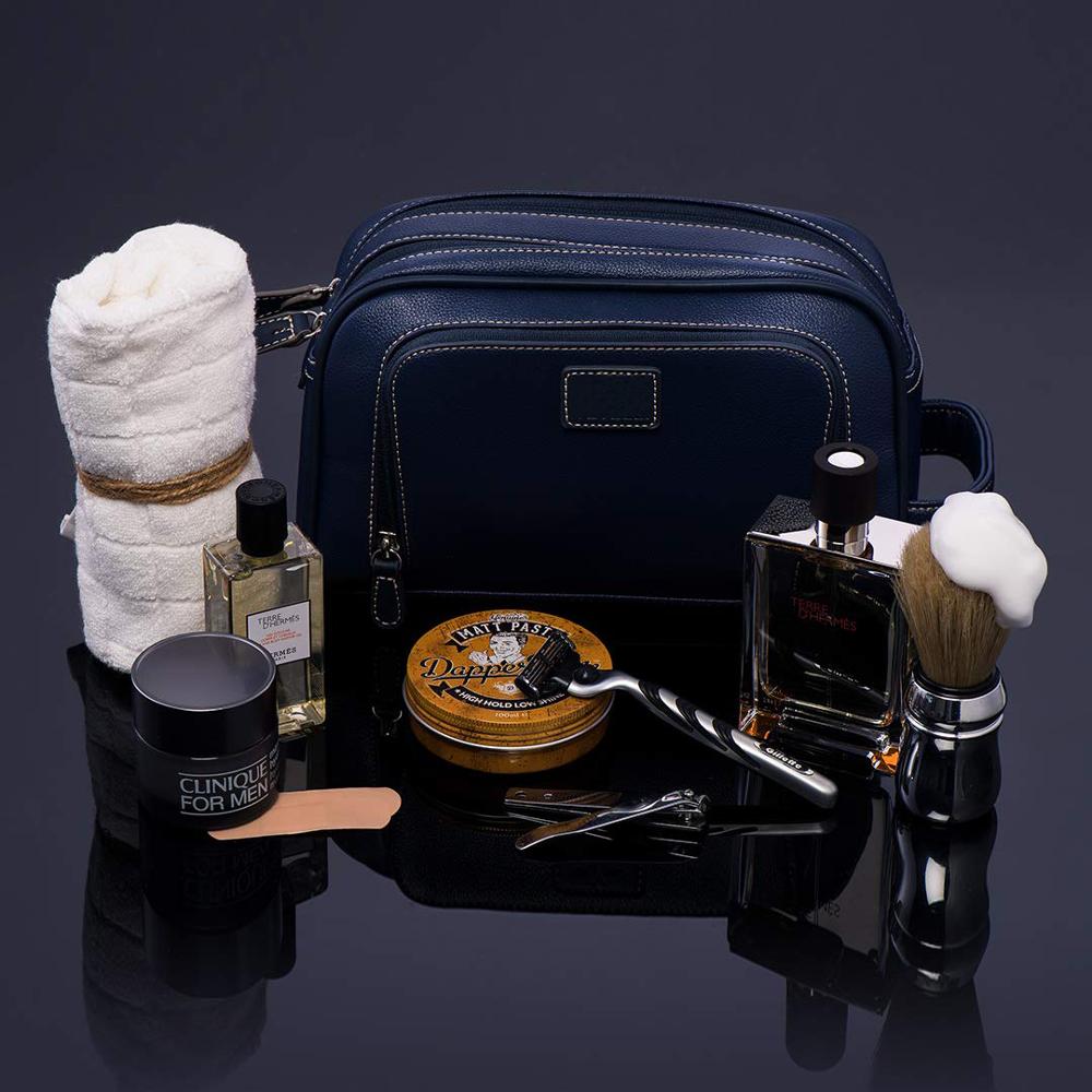 Custom PU Leather Double zipper Travel Toiletries Bag Organizer Cosmetic Wash Bags for Men Women