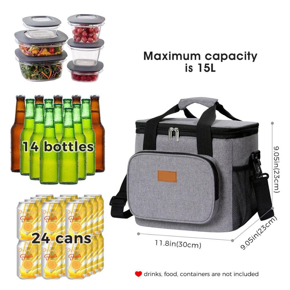 15L Large Capacity Insulated Lunch Cooler Bag Wine Beach Picnic Camping Bag