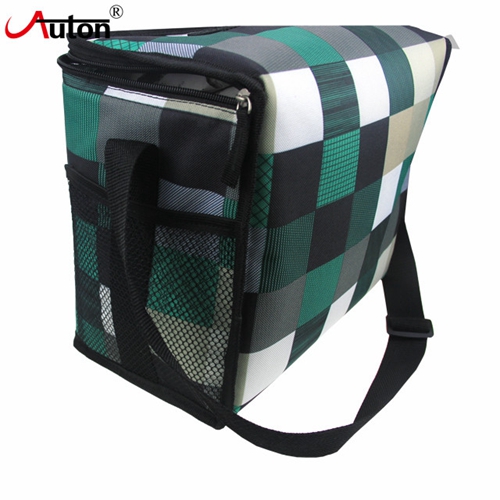 Polyester Plaid Insulated Lunch Cooler Bag With Shoulder Strap