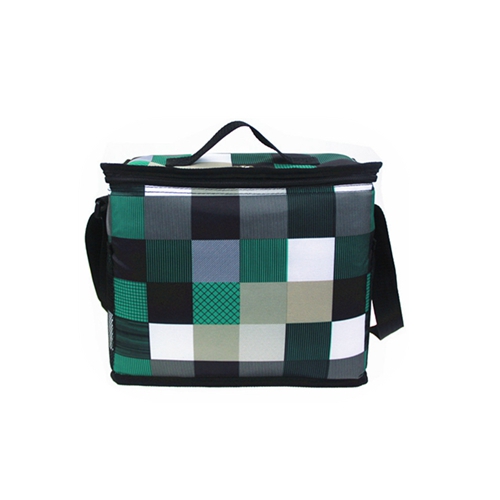 Polyester Plaid Insulated Lunch Cooler Bag With Shoulder Strap